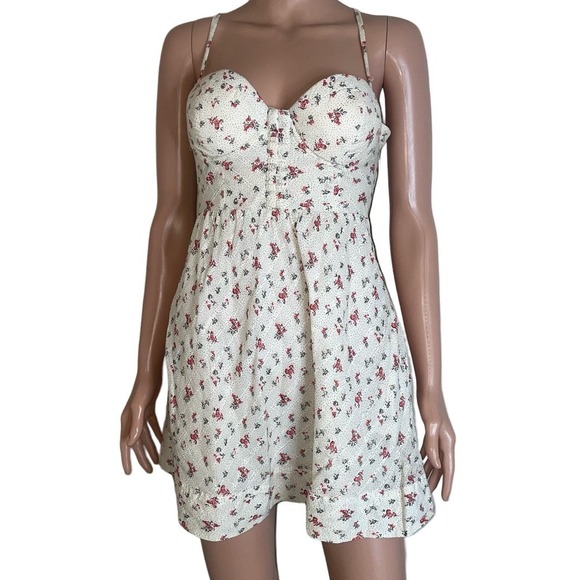 Guess brand dress ditsy floral white pink fit & Flare side zip up lined SZ SM - Picture 3 of 12